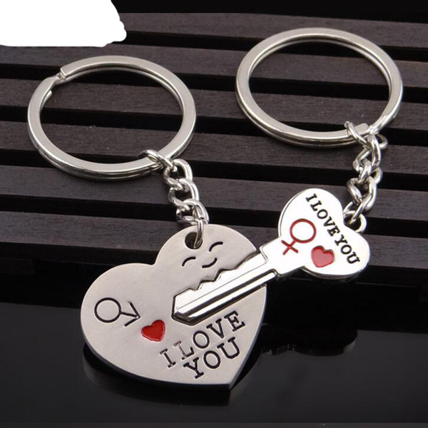 Wholesale lovers Alloy heart-shaped key Keychain 2017 NEW Cupid arrow couple key chain lovers pendant key ring free shipping