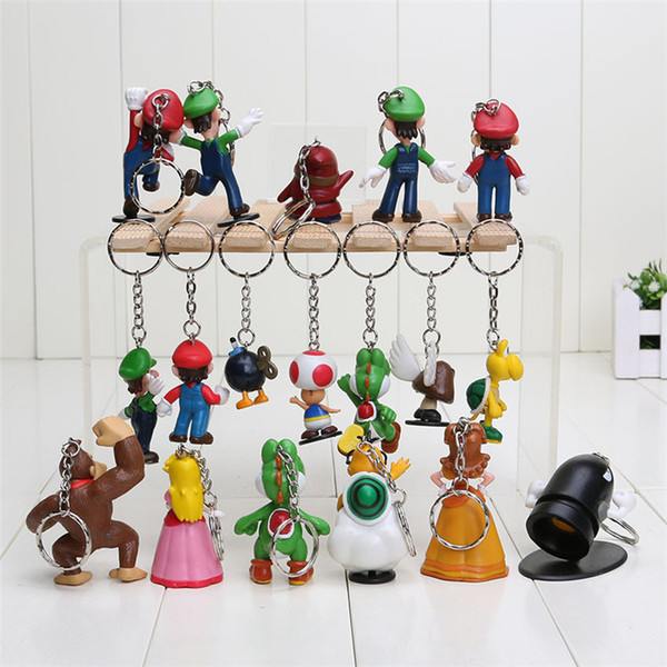 Super mario key chain bros luigi action figures 18pcs/set mario gift model key chain doll jewelry pendant toys strap