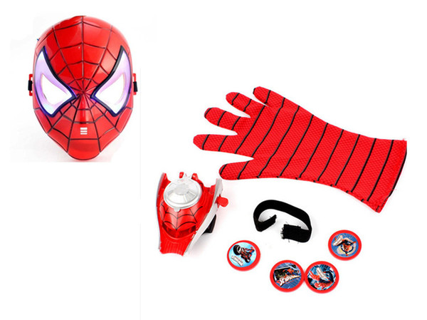 Cosplay Spider-Man 2 Flying saucer Launcher Glove and LED flash Mask sets toy Costume party Spiderman slinger juguete kids gift