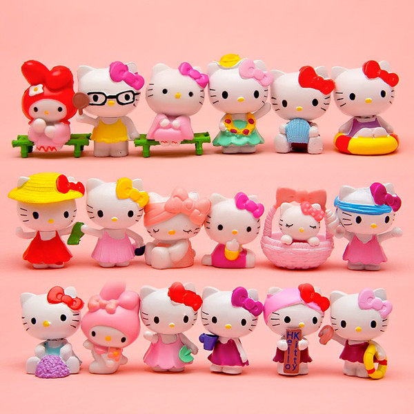 2017 new arrival 18type KT cat action figures Cute cartoon Figures PVC Seaside Beach toys a set of eighteen pendant