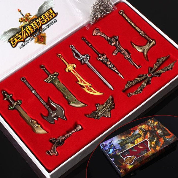 League Of Lengends Weapon Sets 11PCS/Set Alloy Keychain Necklace Pendants Cartoon Cosplay LOL Games Characters Collection Toys Gifts