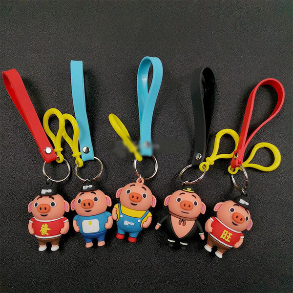 Blessing pig key chain bell couple Keychain Car Key Holder Acrylic Bell Anime Key Chain Bag Pendant Bts Accessories Girl Gift