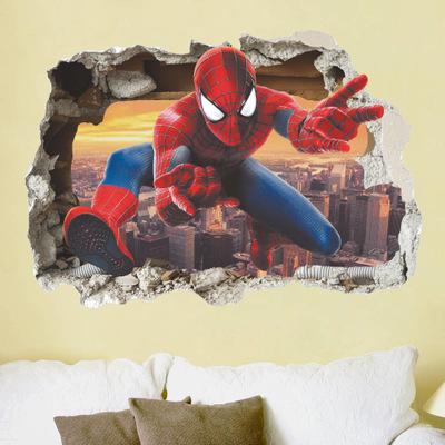 New Hot 3d Stereo Waterproof Stickers Broken Wall Spiderman Children Room Kindergarten Environment Wall Stickers Wholesale