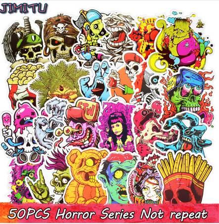 50pcs Mixed Horror Skeleton Sticker Graffiti Dark Cool Stickers for DIY Luggage Laptop Skateboard Fridge Bicycle Phone Stickers