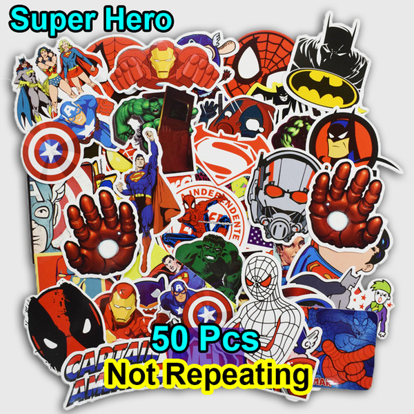 50 PCS Super Hero Cartoon Sticker for Laptop Lage Bags Bike Phone Car Styling Cool Stickers Toys Doodle PVC Creative Decals