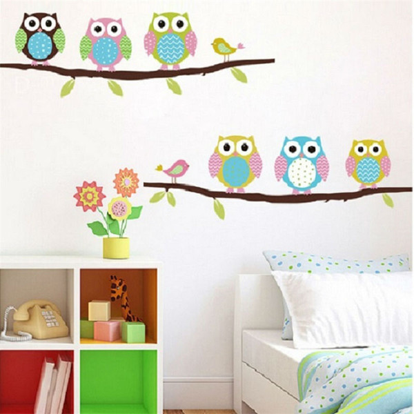 owls on tree wall stickers for kids rooms decorative adesivo de parede pvc wall decal 1020. animal mural art cartoon posters 2.5