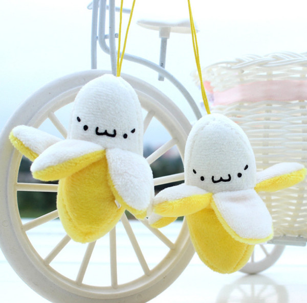 Kids Toys Creative Cartoon Accessories Gift Face Text Small Banana mobile phone pendant peeling banana plush hanging ornaments 7cm wholesale