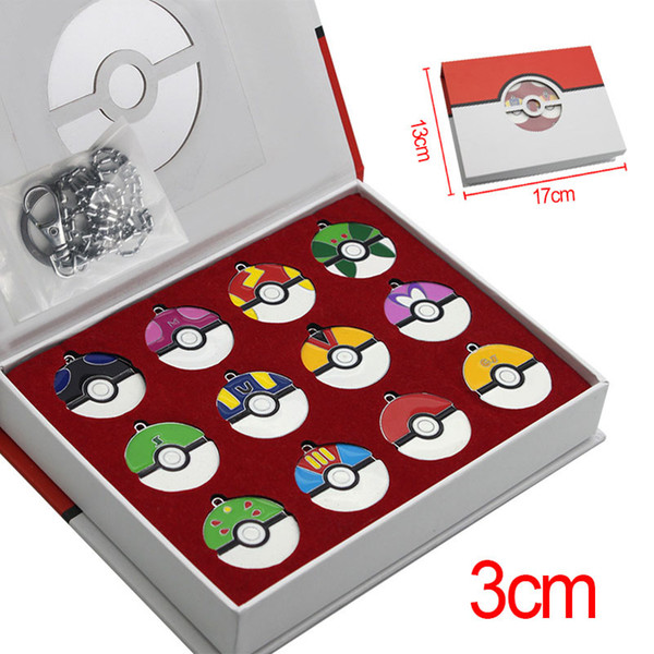 12Pcs/set Poke Ball Anime Action Figures Toys Poket center PokeBall keychain necklace pendant Juguetes with exquisite gift box B001