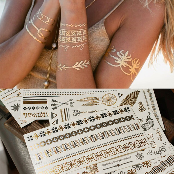 Temporary Gold Silver Boho Metallic Henna Tattoos Sticker, metallic tattoos, gold tattoo, flash tattoo, jewelry tattoo