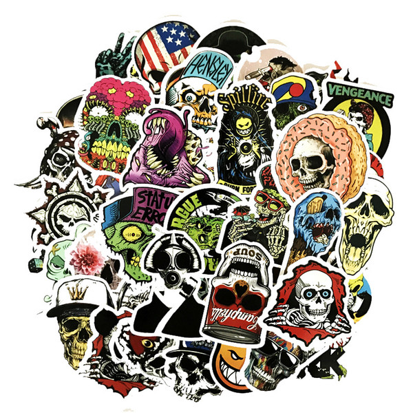 50PCS Stickers Pack Mix Lot Skull Design Stickers Amazing Face Skateboard Graffiti Laptop Luggage Car Decal