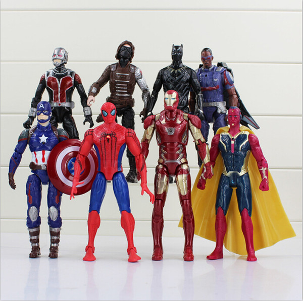 8pcs/set Avengers Super heroes Captain America Iron Man Spider Man Vision Ant Man PVC Action Figure Collectible Toy