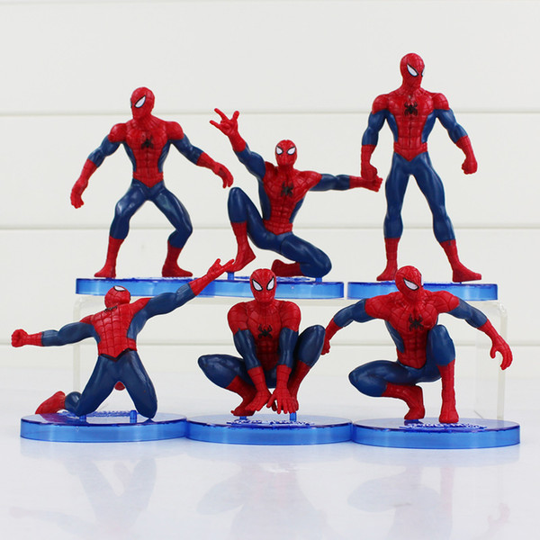 The Avengers Spider Man 6pcs/set Spiderman action Figures PVC toys PVC dolls 7-12.5cm free shipping