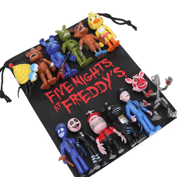 Pack of 13pcs FNAF PVC Action Figures with Gift Bag 10-11.5cm Five Nights At Freddy's Freddy Fazbear Foxy Dolls Toys brinqudoes