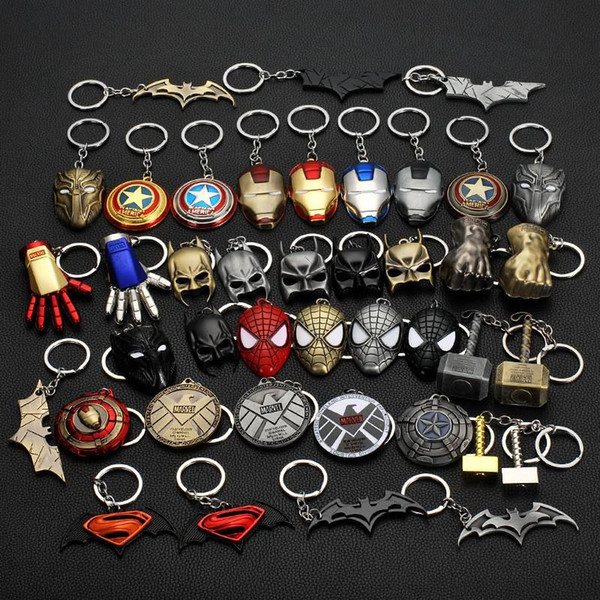 The Avengers Captain America Shield Spiderman Batman Keychain Toy Superhero Hulk Iron Man Marvel jewelry Metal Pendant Keychains