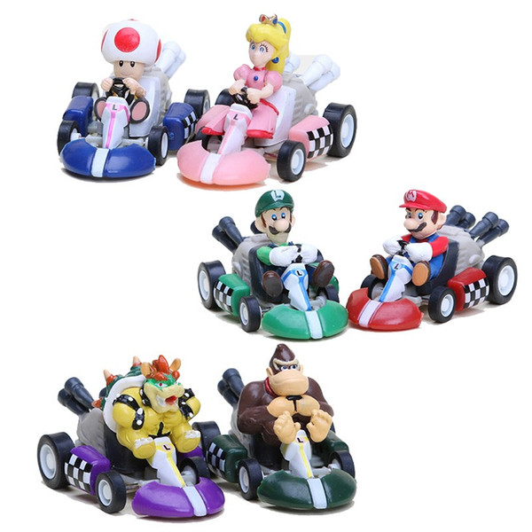 3cm Super Mario Bros Kart PULL BACK Figures 6pcs/set Kart PULL BACK Figures super mario kart figure