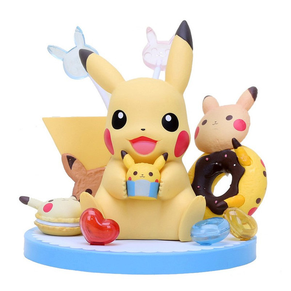 Pikachu Tea Party with Cupcake Doughnut Sugar Cute PVC Action Figure Model Toy 12-14cm