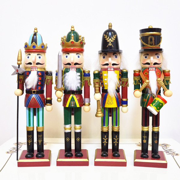 Wooden Dolls Crafts 30cm Nutcracker Wood Decorative Christmas Home Decoration Ornaments Walnut Soldiers Band Dolls Puppet Arts Crafts Bar