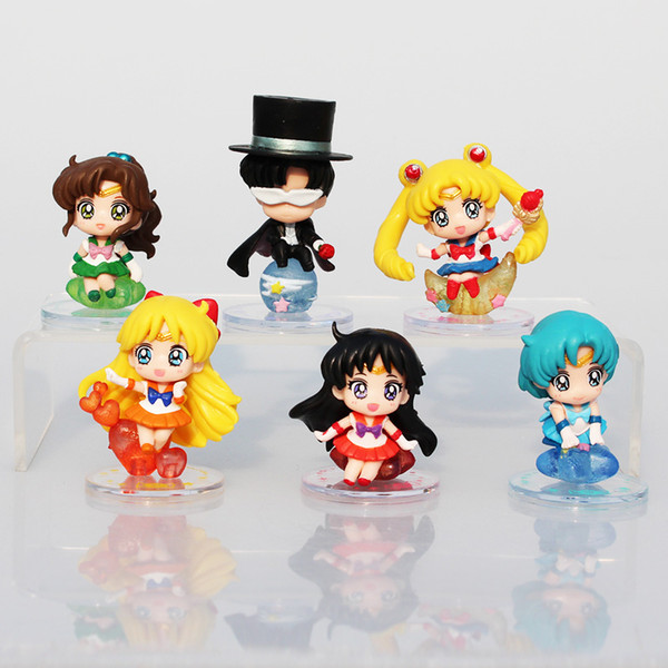 6Pcs/Set Anime Cartoon Sailor Moon Tsukino Usagi Tuxedo Mask Sailor Venus Mercury Mars Jupiter PVC Action Figure Model Toy