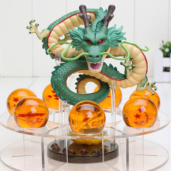 Dragon Ball Z Shenron PVC Action Figures Toys Golden Green Dragon 7Pcs 3.5cm Dragonball Z Crystal Balls + Shelf Great Gift