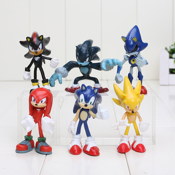 6pcs/set 5-8cm Sonic The Hedgehog Sonic Shadow Tails Knuckles PVC Action Figure Collectible Model Toys