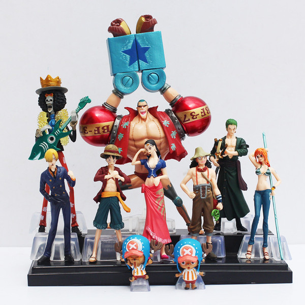 10pcs/set Free Shipping Japanese Anime One Piece Action Figure Collection 2 YEARS LATER luffy nami roronoa zoro hand-done dolls