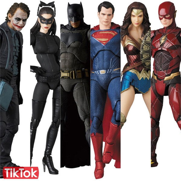 MAF Justice League Batman Superman Joker The Flash Catwoman Wonder Woman Cartoon Toy PVC Action Figure Model Doll Gift