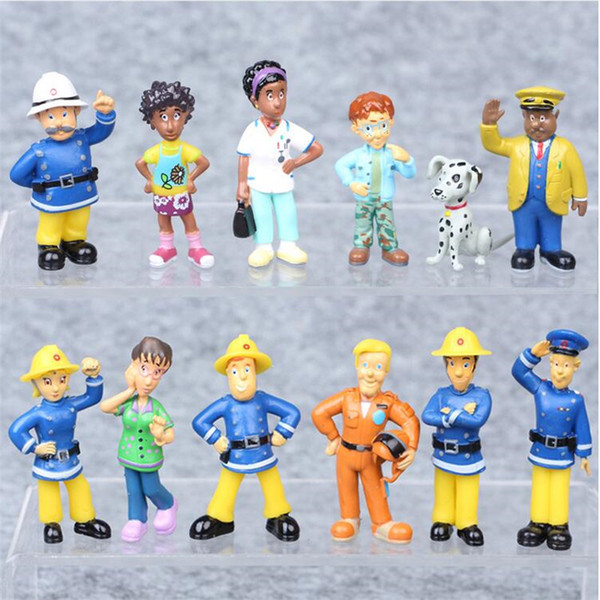 12 Pcs/Set Fireman Sam Action Figure 3-6cm Cute Cartoon PVC Doll Kids Toys Christmas Gift Anime Collection model Decoration