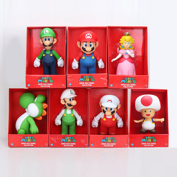 23cm Super Mario Bros Luigi Mario Yoshi toad Mushroom Mario peach princess PVC Action Figures toy