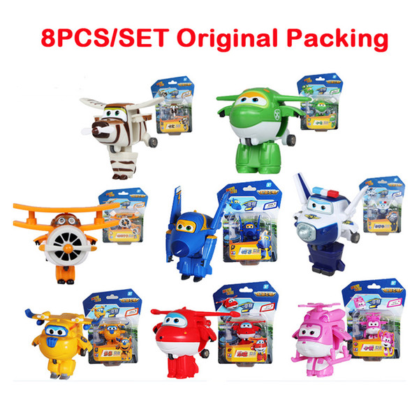 8PCS/Set Super Wings Mini Airplane ABS Robot toys Action Figures Super Wing Transformation Jet Animation Children Kids Gift