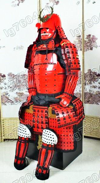 Wearable Iron & Silk Japanese Rustung samurai armour suit Red Mask helmet O12