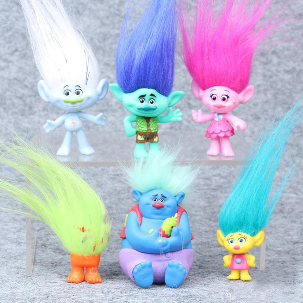 Trolls Movie 6Pcs/Set 3-7cm Dreamworks Figure Collectible Dolls Poppy Branch Biggie PVC Trolls Action Figures Doll Toy Long Hair Doll