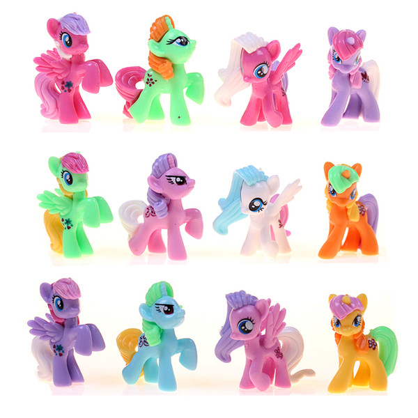 12Pcs/lot 3-5cm 125g my pets Action Figures Cartoon Unicorn Colored Pet Horse PVC Kids Toys Great Gift