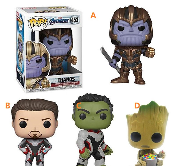 4 Style Funko pop Avengers: Endgame Figure Doll toys 2019 New kids Avengers 4 Cartoon Thanos Iron man Hulk Groot figure Toy Material:PVC