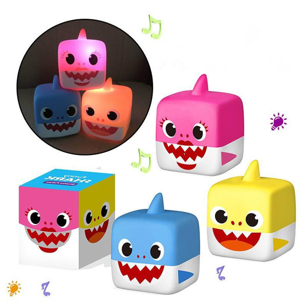 3 Colors 5.5cm LED Music Cube Baby Shark Plastic Toys Cartoon Music Shark Action Figures Kids Gifts Novelty Items 180pcs