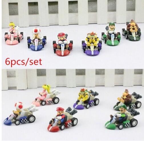 6pcs 1set Super Mario Bros Figures Toy Pull Back Car Super Mario Bros Kart PULL BACK Car Figures Super PVC Model KKA5882