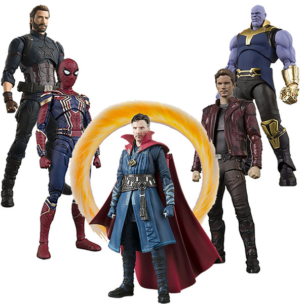 Avengers Infinity War SHFiguarts Iron Man MK50 SpiderMan Thanos Doctor Strange Star Load Captain America Action Figure Toy Gift