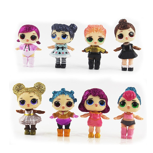 8pcs Cute LOL Doll Baby Glitter Hair Model Children Girl Birthday Gift Anime Action Figures Educational Toys