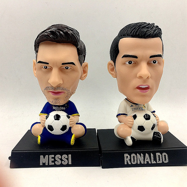 [TOP] 14cm Shaking head Madrid Cristiano Ronaldo and Barcelona Messi Action Figure Jersey Football star model Car decoration toy