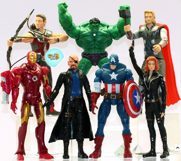 Free shipping, The Avengers Set of 7 14cm Movie Action Figures Toy 15cm Black Widow Hawkeye Nick Fury PVC Figure Toys best gifts