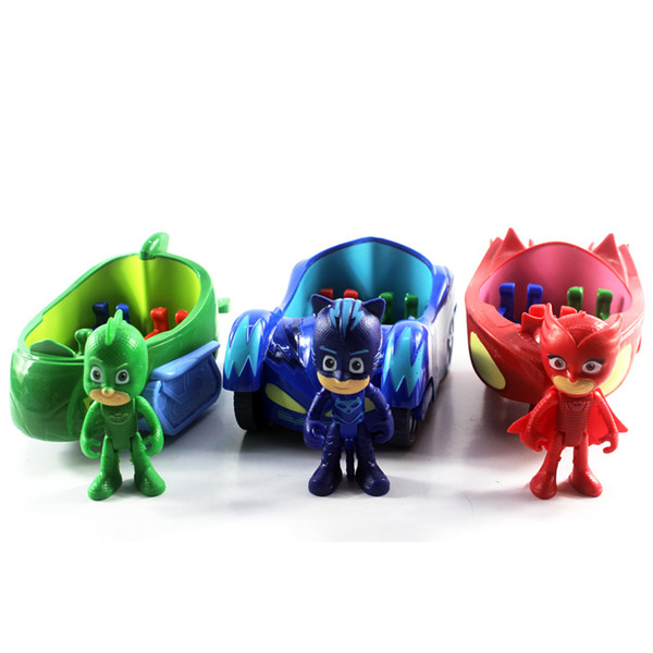 3pcs /Lot Pj Characters Catboy Gekko Cloak Action Figure Freddy Toys Boy Gift 3 .5inch Doll With 3 Seats Car Pj Mask Cartoon Model