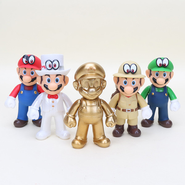 5pcs/set 12cm Super Mario Bros Odyssey figuer doll Cappy Green Red Mario Luigi Gold Mario Wedding Groom PVC Figure Model Toy