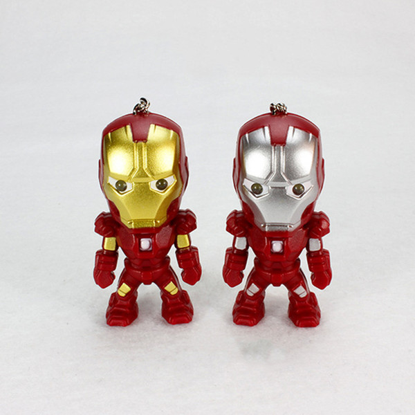 2 Styles LED Flash Light Iron Man Luminous Audible Key Ring Iron MAN Action Figure Keychain Kids Gifts