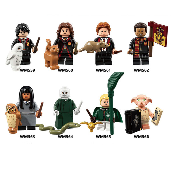 8PCS Harri Potter Blocks Toys Movie Characters Ron Hermione Voldemort Dobby Building Blocks Action Figure Brick Kids Toys