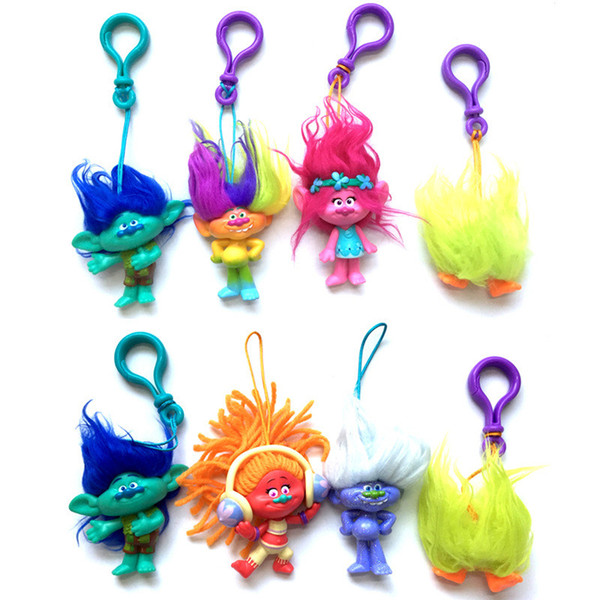 8 Style Trolls Poppy Branch Action Figure keychains toys Children cartoon Poppy Biggie PVC mini figures pendant toys 7cm Dolls b1058