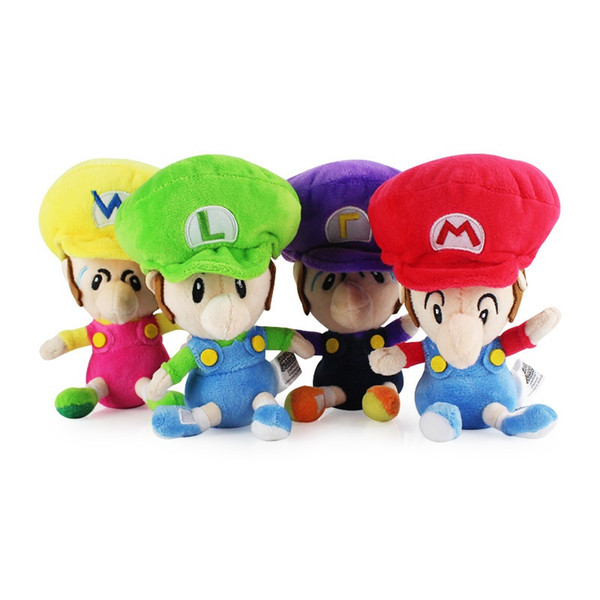 Classic Game Super Mario Bros Plush Dolls Super Mario Luigi Waluigi Wario Cotton Stuffed Cartoon Toy Free Shipping mk493