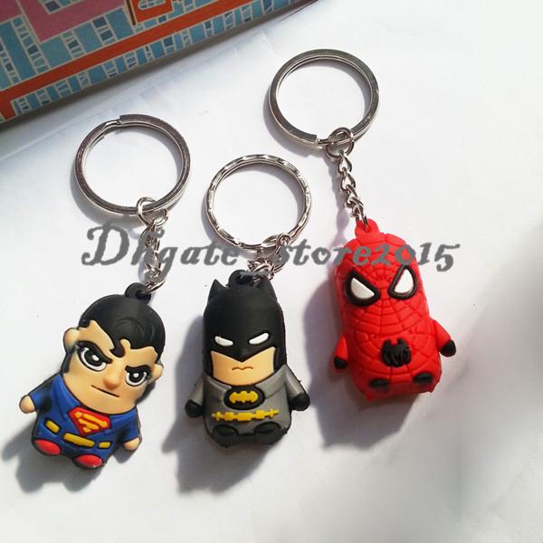 2016 New Superman/Batman/Spider-Man cartoon anime boy Keychain sided soft toys for kids epacket 0601031