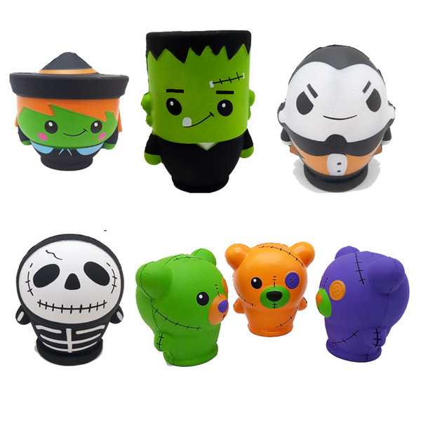 Halloween Jumbo Squishy Pumpkin The Skull Man Witch Vampire Green Zombie Scented Squishies Slow Rising Bread Kawayi Depression Toys 0601842