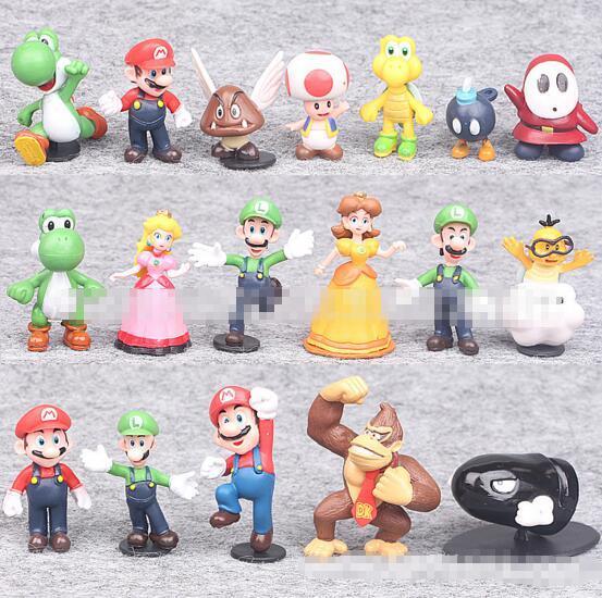 3-5.5cm new Super Mario Bros 18pcs/set PVC Figure topper Super Mario nds Luigi Peach yoshi Mario Doll toy hand ornaments