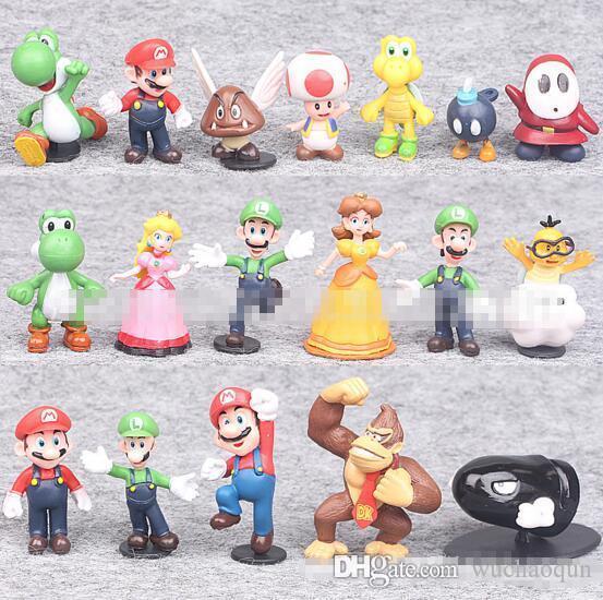 Plastic Super Mario Bros PVC Action figures Mario Luigi Yoshi Princess Toys Dolls Free Shipping 18pcs/set