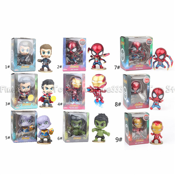 9 Styles Avengers Supper Heroes Lighting Marvel Doll Toys 10CM Come with retail Box Kids Toys